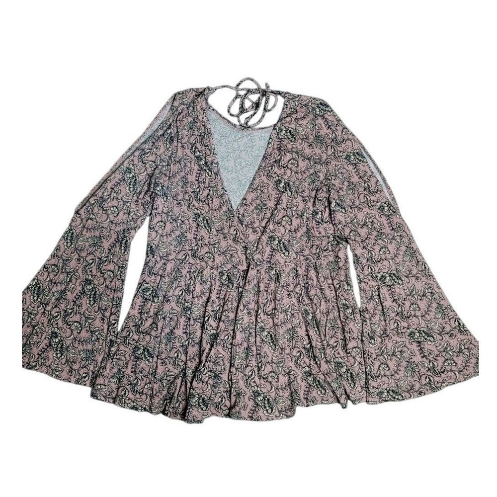 American Eagle Soft & Sexy Floral Boho Top Bell Sleeve Pink Festival Cottage XS